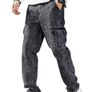 HOME qnim cargo for men | loose fit white denim jeans | stylish cotton multi pocket casual styling pant